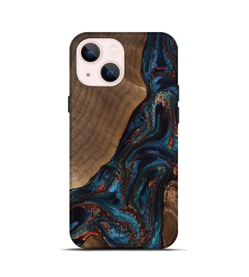 iPhone 13 mini Wood Live Edge Phone Case - Salma (Teal & Gold, 811883)