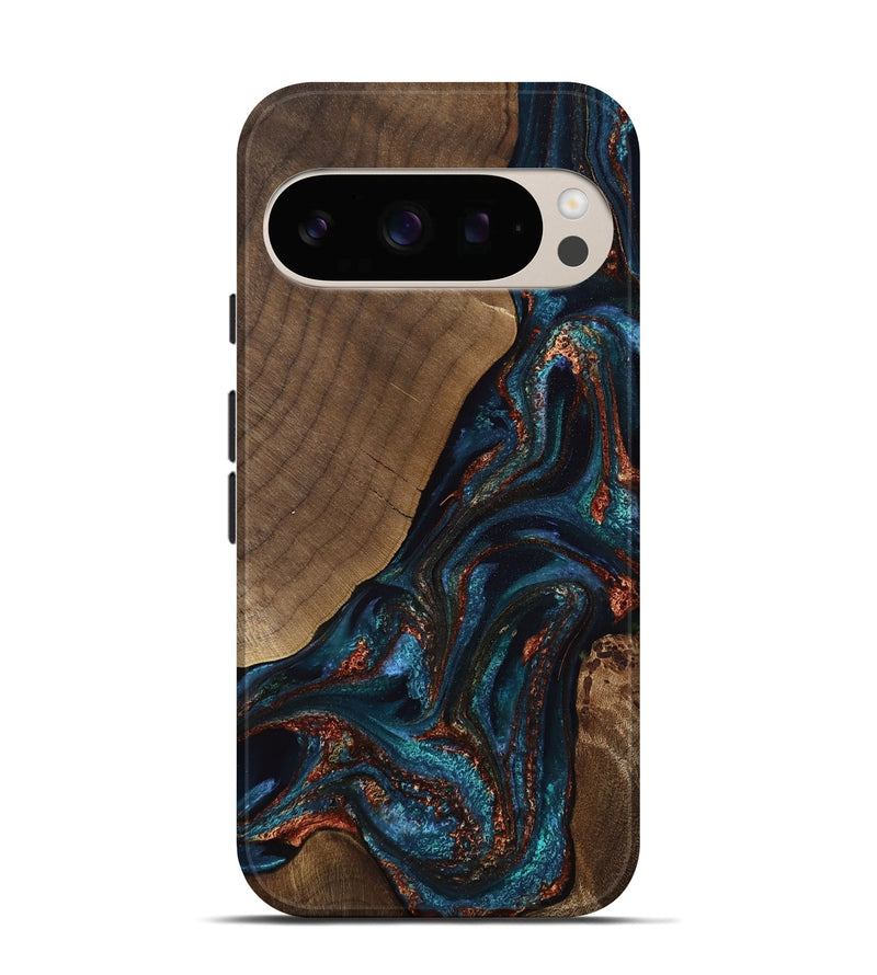 Pixel 10 Wood Live Edge Phone Case - Salma (Teal & Gold, 811883)