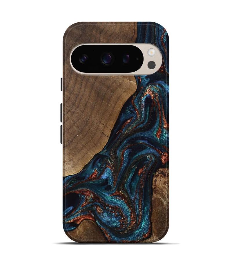 Pixel 9 Pro Wood Live Edge Phone Case - Salma (Teal & Gold, 811883)