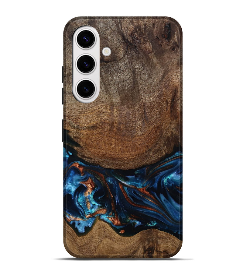 Galaxy S25 Plus Wood Live Edge Phone Case - Julius (Teal & Gold, 811884)