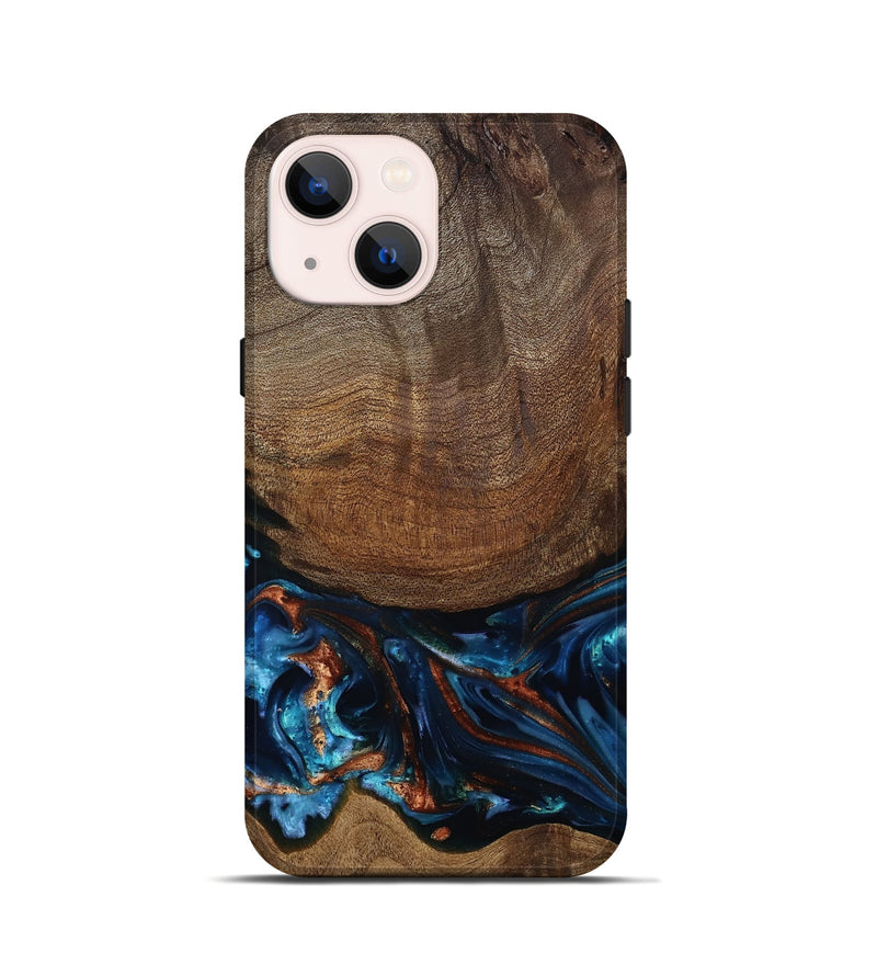 iPhone 13 mini Wood Live Edge Phone Case - Julius (Teal & Gold, 811884)