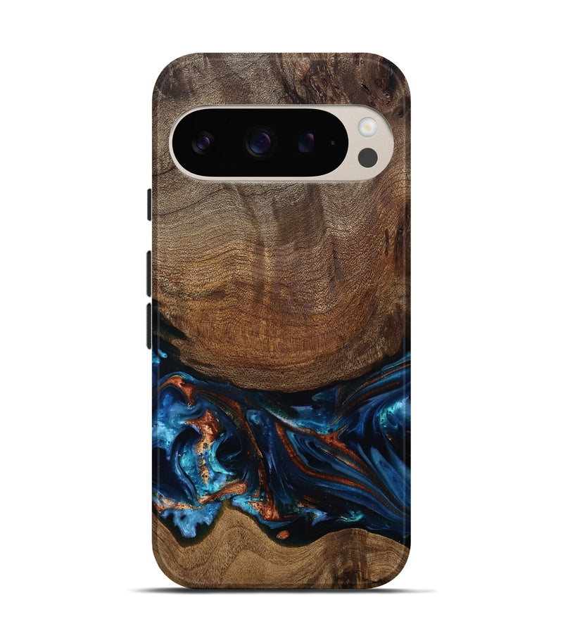 Pixel 9 Pro Wood Live Edge Phone Case - Julius (Teal & Gold, 811884)