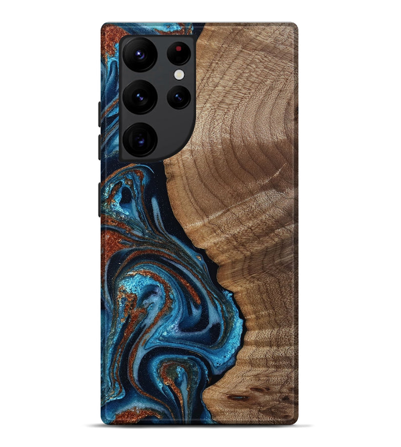 Galaxy S22 Ultra Wood Live Edge Phone Case - Ludwig (Teal & Gold, 811888)