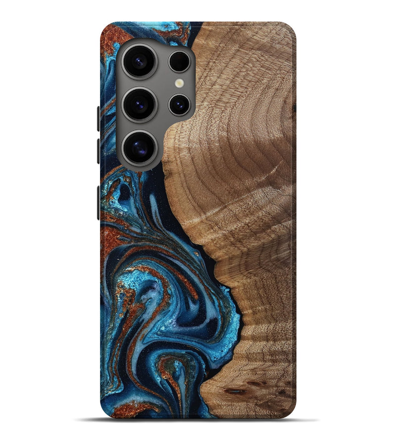 Galaxy S25 Ultra Wood Live Edge Phone Case - Ludwig (Teal & Gold, 811888)
