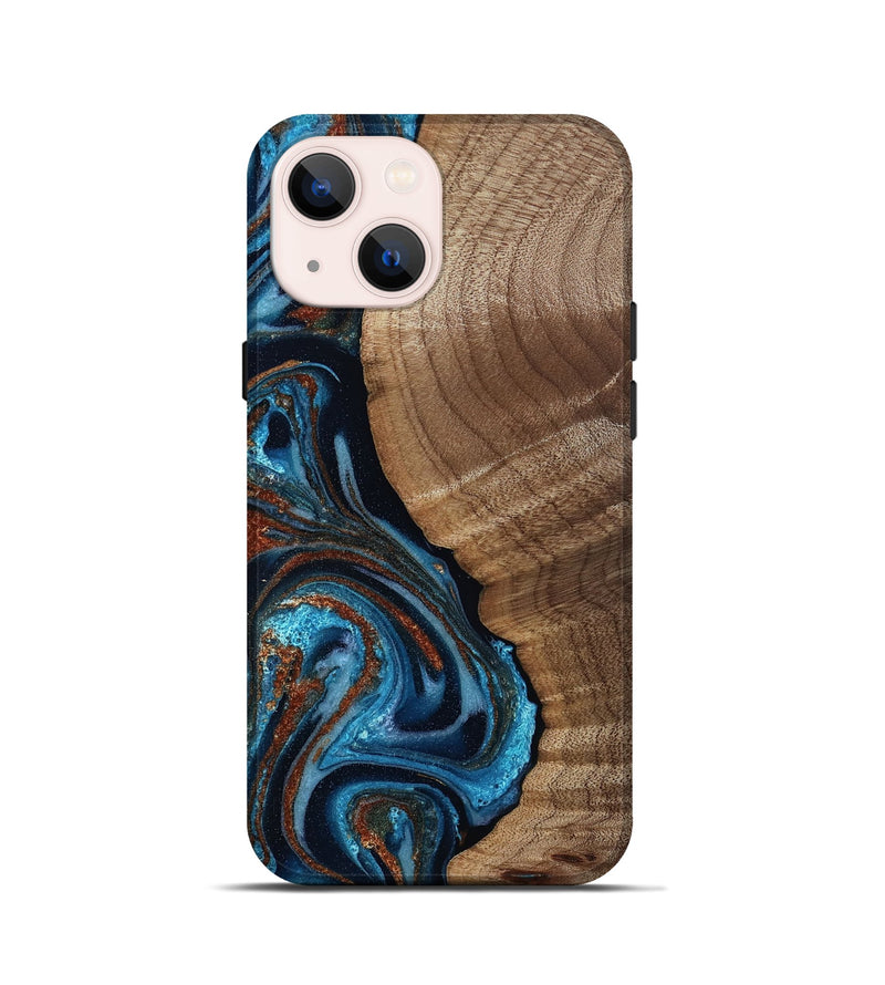 iPhone 13 mini Wood Live Edge Phone Case - Ludwig (Teal & Gold, 811888)