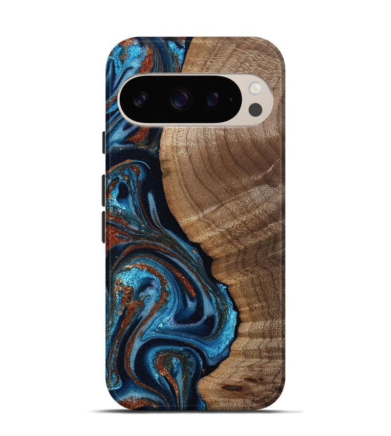 Pixel 9 Wood Live Edge Phone Case - Ludwig (Teal & Gold, 811888)