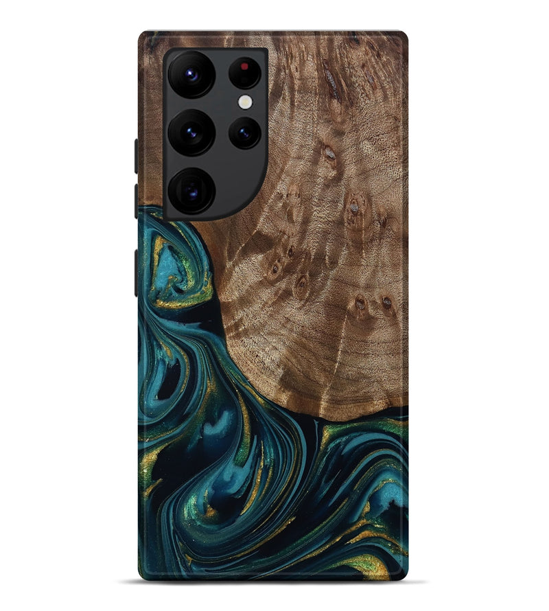 Galaxy S22 Ultra Wood Live Edge Phone Case - Logan (Teal & Gold, 811889)