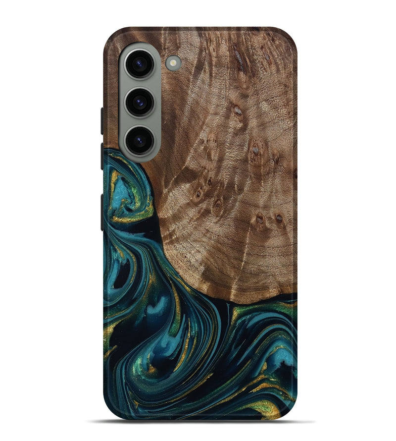 Galaxy S23 Plus Wood Live Edge Phone Case - Logan (Teal & Gold, 811889)