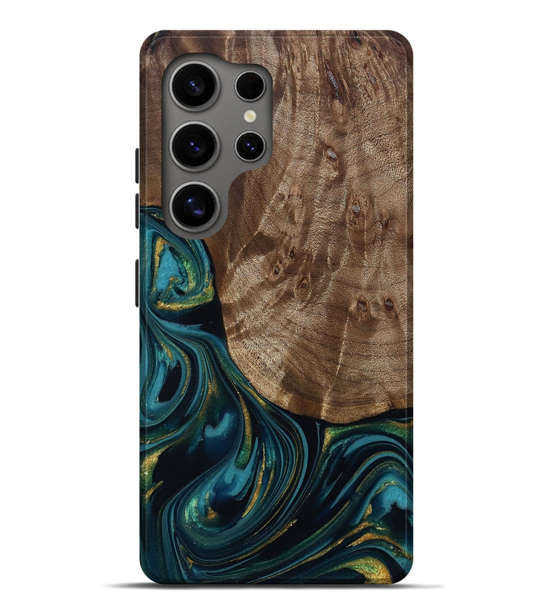 Galaxy S25 Ultra Wood Live Edge Phone Case - Logan (Teal & Gold, 811889)