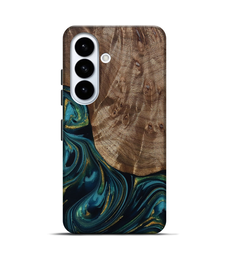 Galaxy S26 Wood Live Edge Phone Case - Logan (Teal & Gold, 811889)