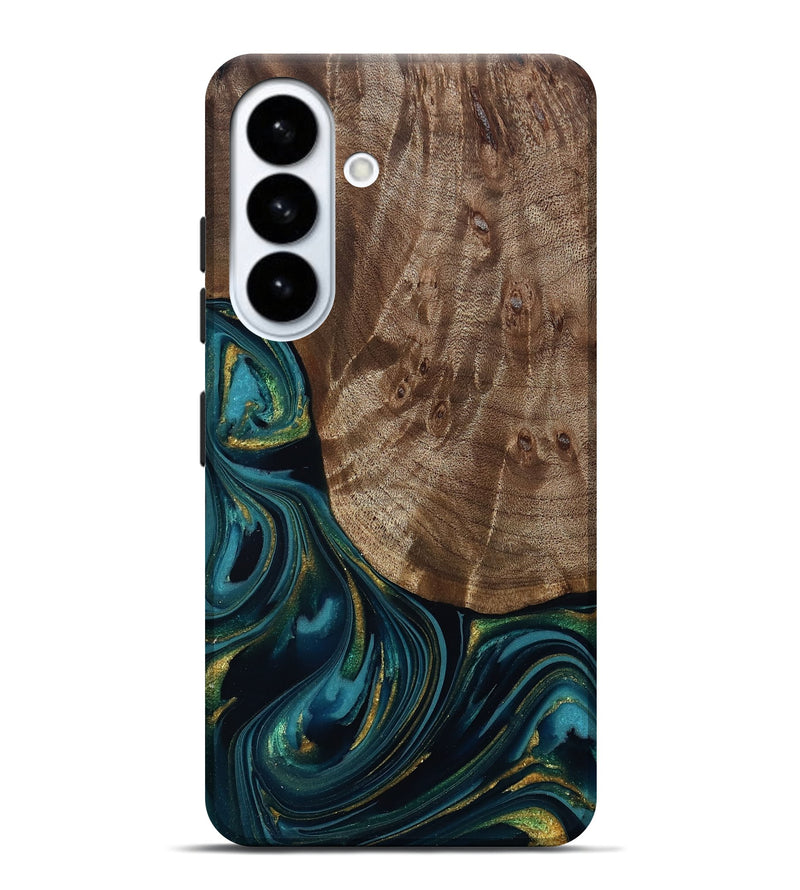 Galaxy S26 Plus Wood Live Edge Phone Case - Logan (Teal & Gold, 811889)