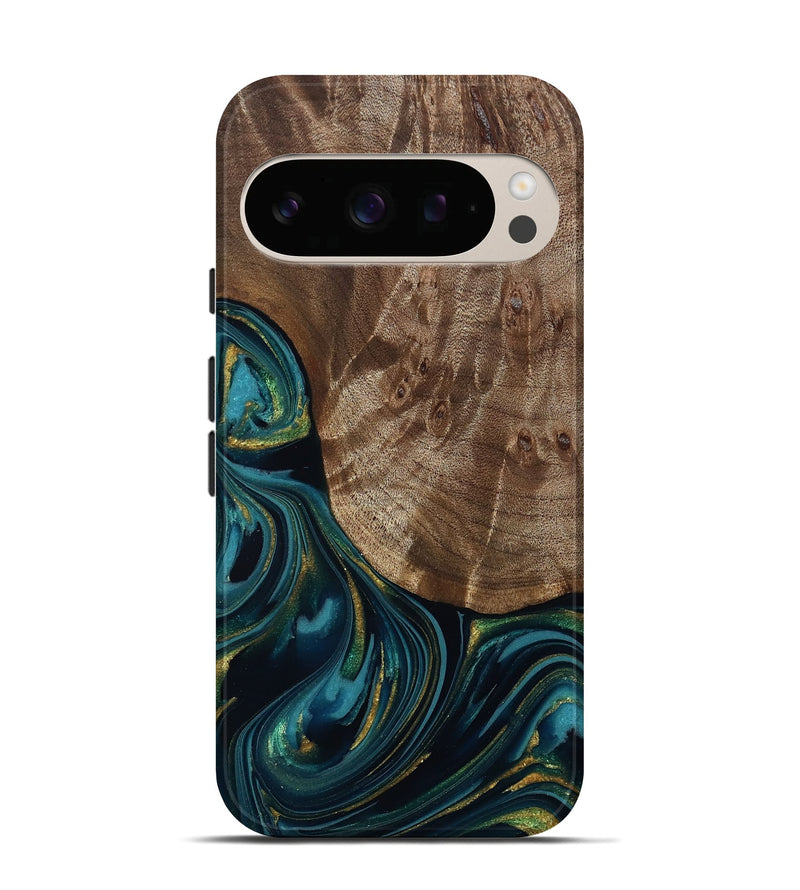 Pixel 10 Wood Live Edge Phone Case - Logan (Teal & Gold, 811889)