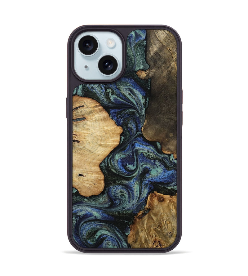 iPhone 15 Wood Phone Case - Devyn (Blue, 812020)