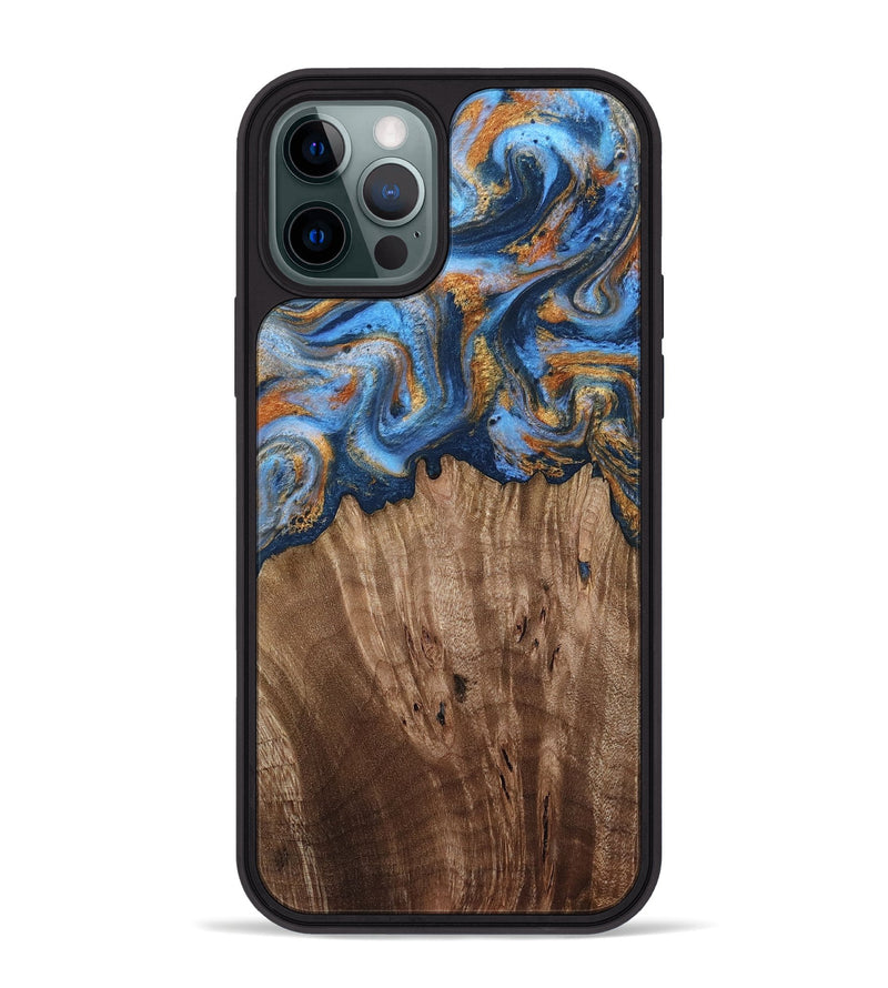 iPhone 12 Pro Max Wood Phone Case - Lillie (Teal & Gold, 812075)