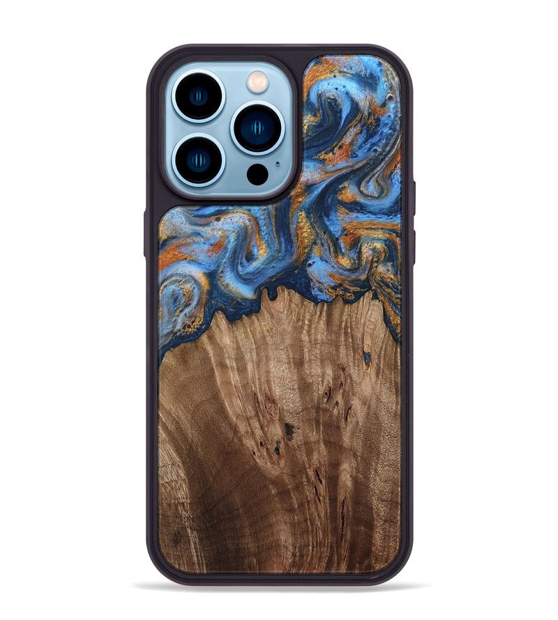 iPhone 14 Pro Max Wood Phone Case - Lillie (Teal & Gold, 812075)