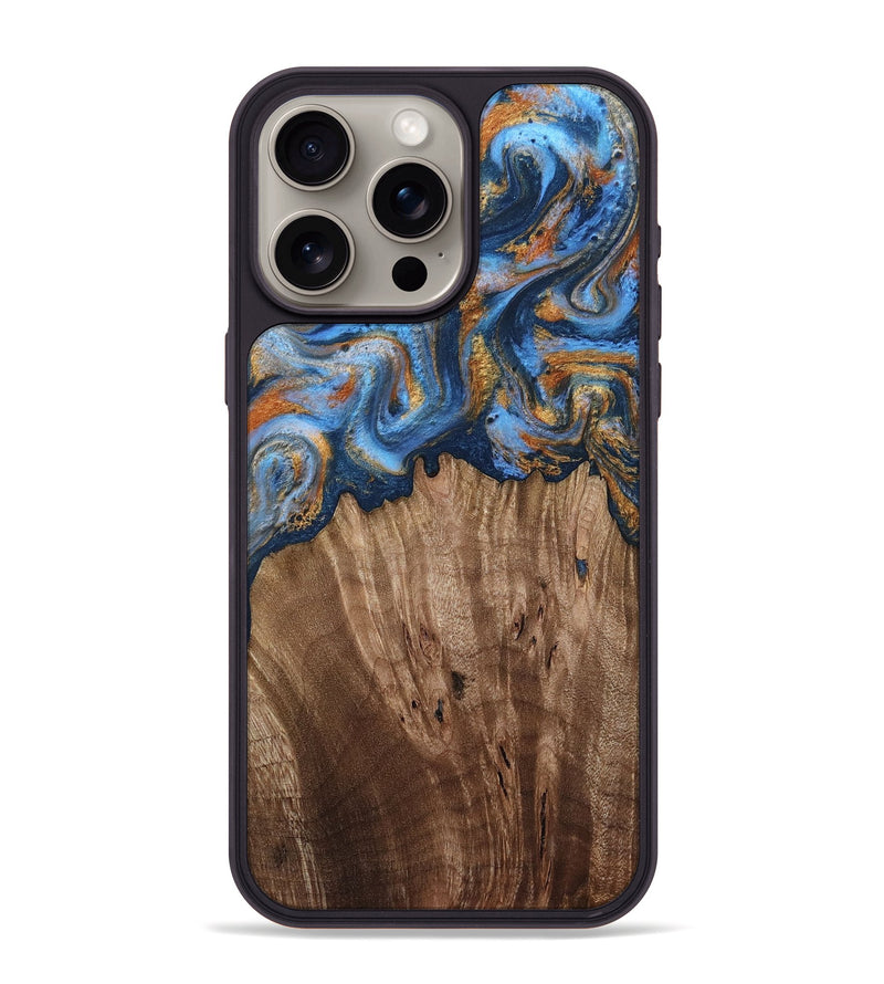 iPhone 15 Pro Max Wood Phone Case - Lillie (Teal & Gold, 812075)