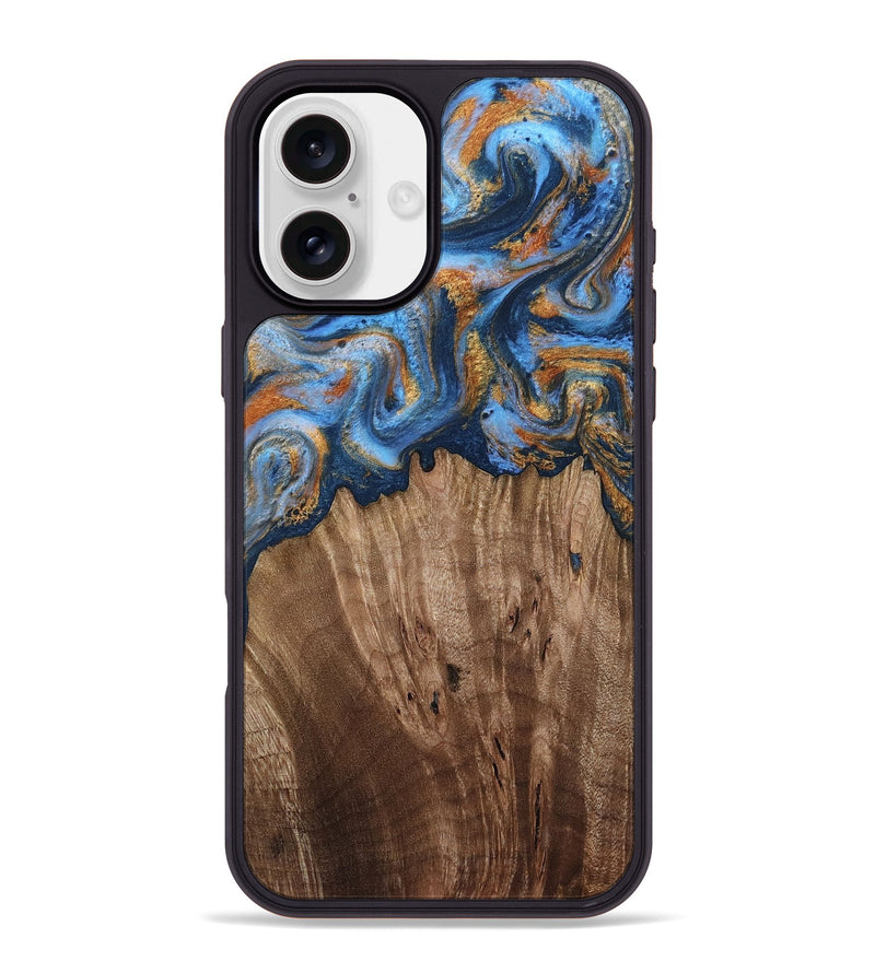 iPhone 16 Plus Wood Phone Case - Lillie (Teal & Gold, 812075)