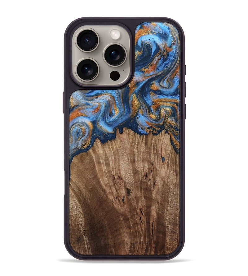 iPhone 16 Pro Max Wood Phone Case - Lillie (Teal & Gold, 812075)