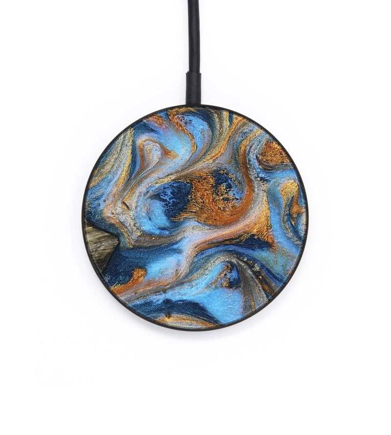 Circle Wood Wireless Charger - Emily (Teal & Gold, 812077)