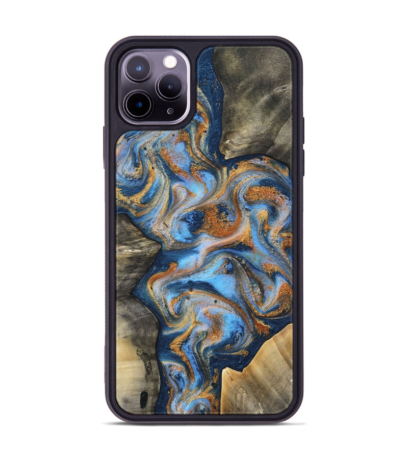iPhone 11 Pro Max Wood Phone Case - Emily (Teal & Gold, 812077)