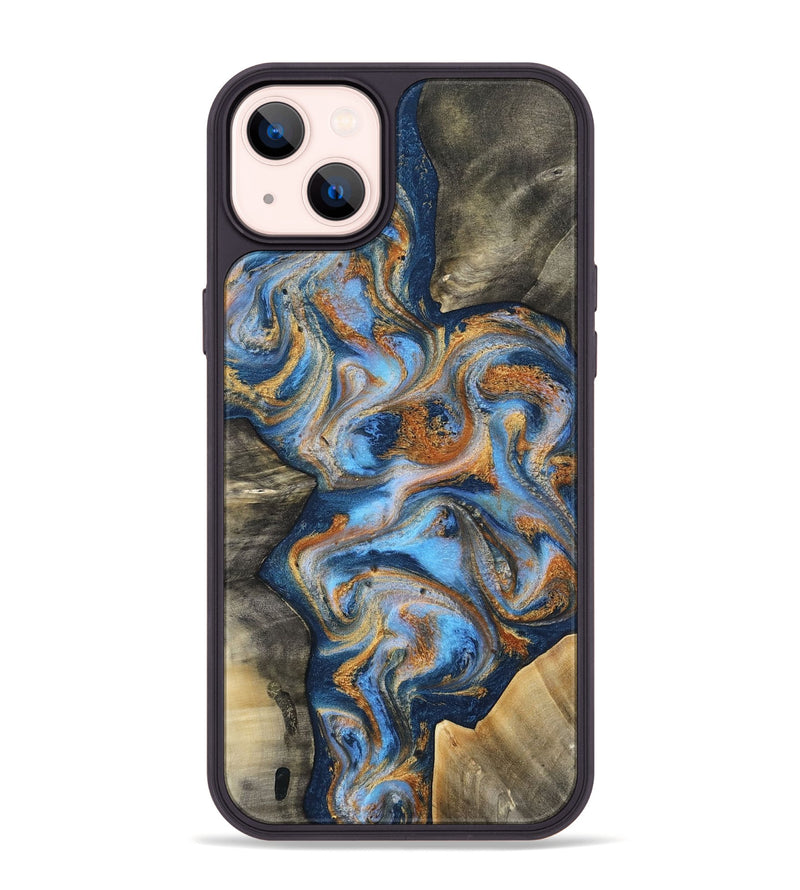 iPhone 14 Plus Wood Phone Case - Emily (Teal & Gold, 812077)