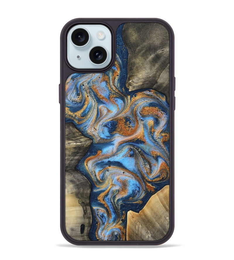 iPhone 15 Plus Wood Phone Case - Emily (Teal & Gold, 812077)