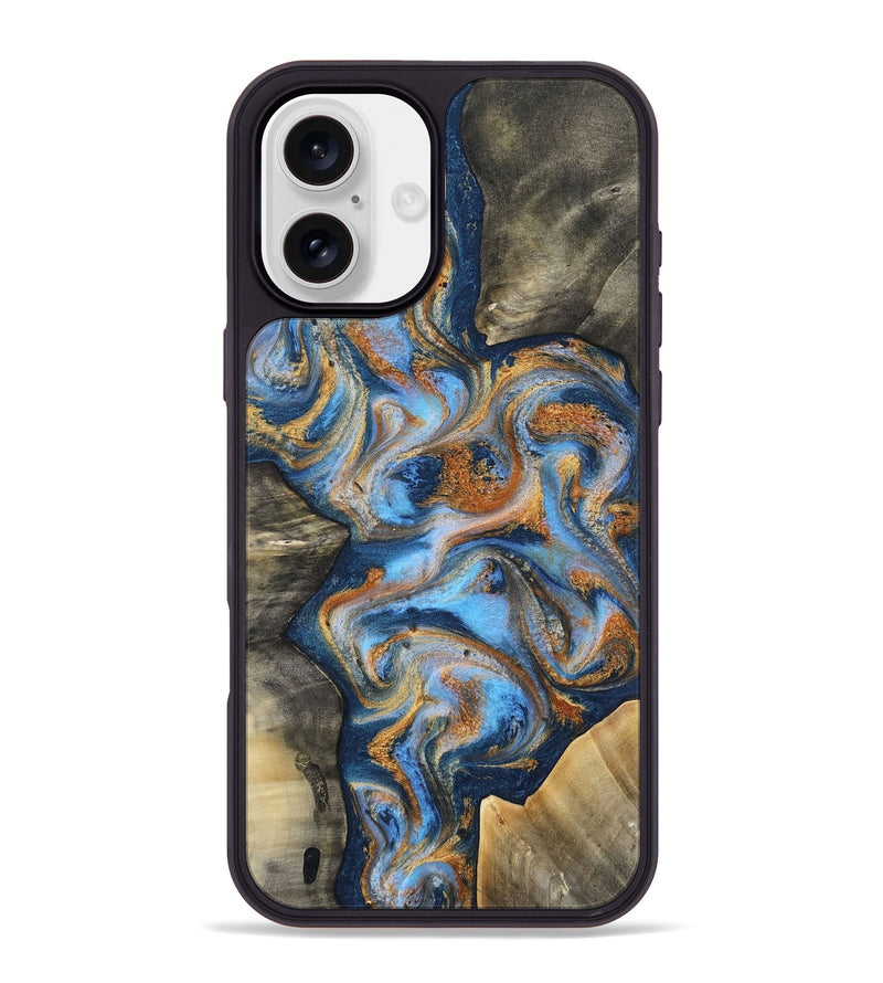 iPhone 16 Plus Wood Phone Case - Emily (Teal & Gold, 812077)