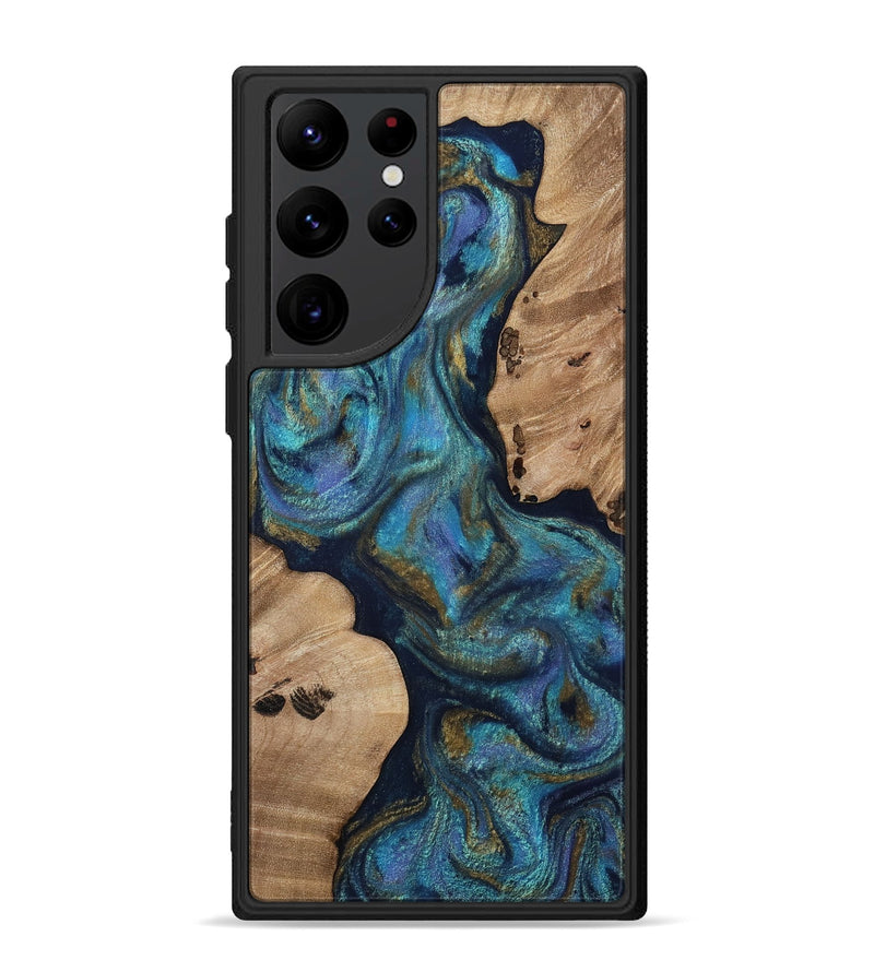 Galaxy S22 Ultra Wood Phone Case - Yael (Teal & Gold, 812095)