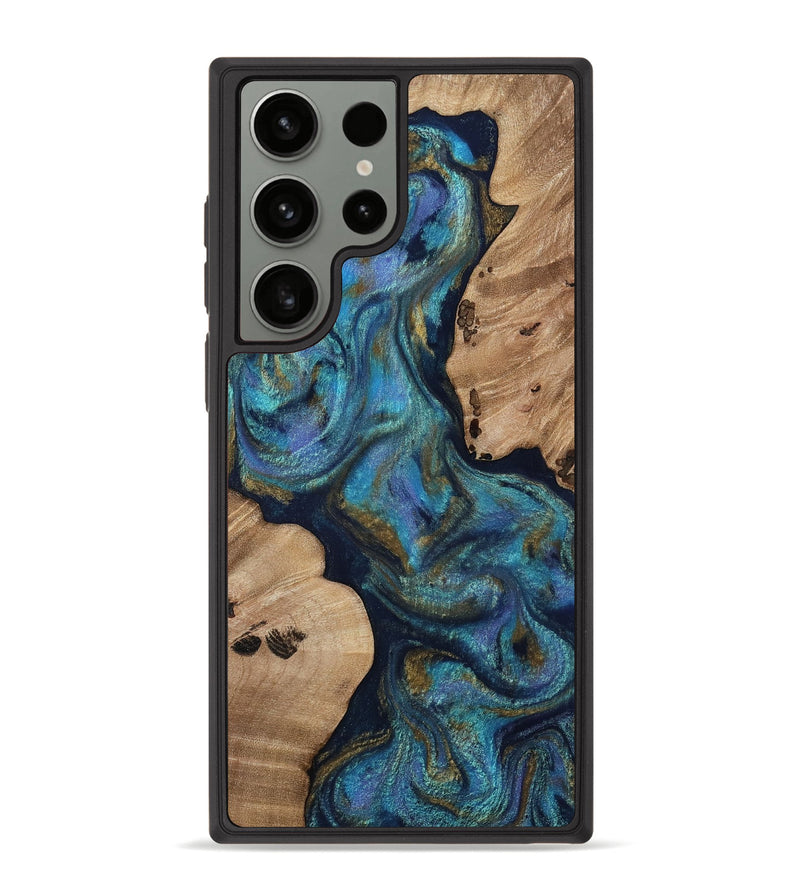 Galaxy S23 Ultra Wood Phone Case - Yael (Teal & Gold, 812095)