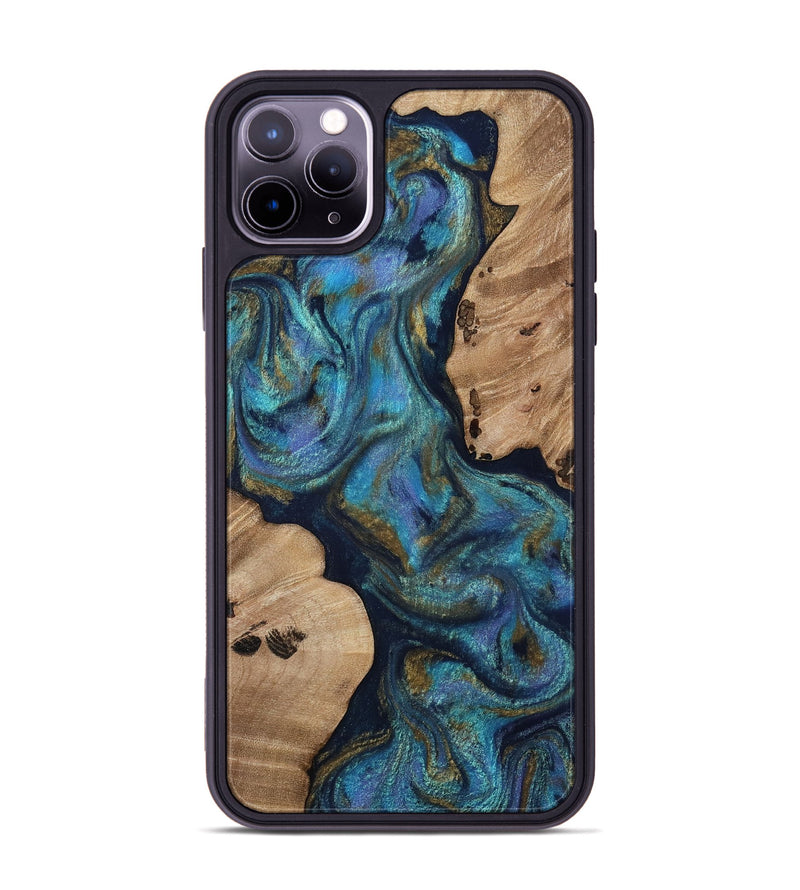 iPhone 11 Pro Max Wood Phone Case - Yael (Teal & Gold, 812095)