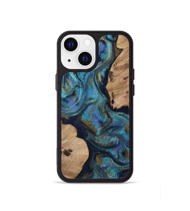 iPhone 13 mini Wood Phone Case - Yael (Teal & Gold, 812095)