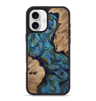 iPhone 16 Plus Wood Phone Case - Yael (Teal & Gold, 812095)