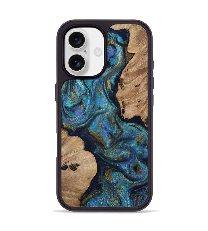 iPhone 17 Wood Phone Case - Yael (Teal & Gold, 812095)