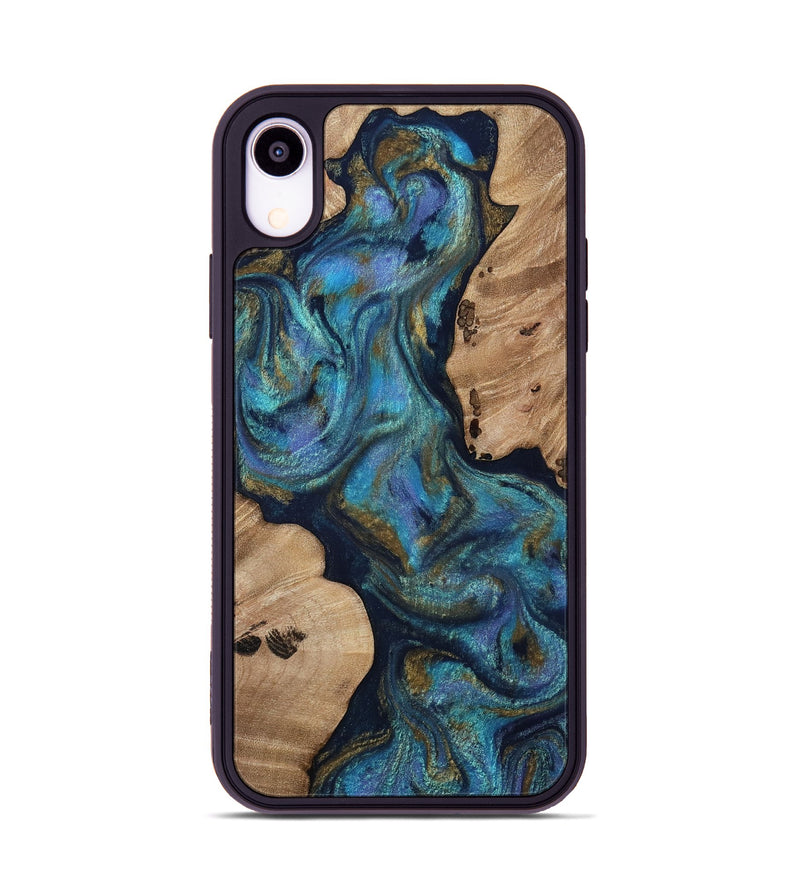 iPhone Xr Wood Phone Case - Yael (Teal & Gold, 812095)
