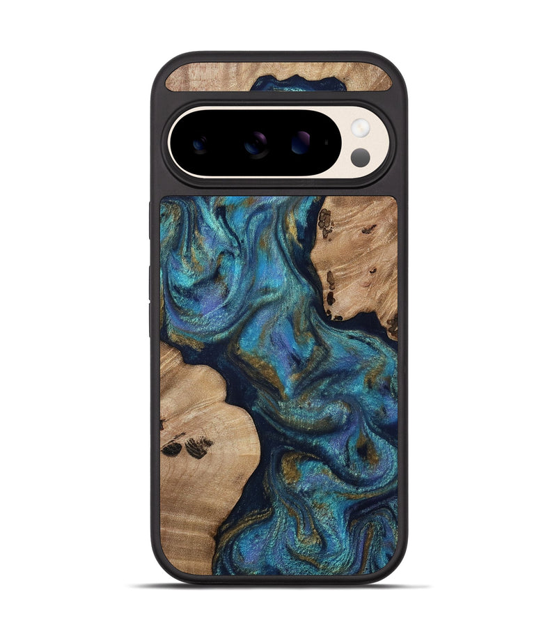 Pixel 10 Wood Phone Case - Yael (Teal & Gold, 812095)