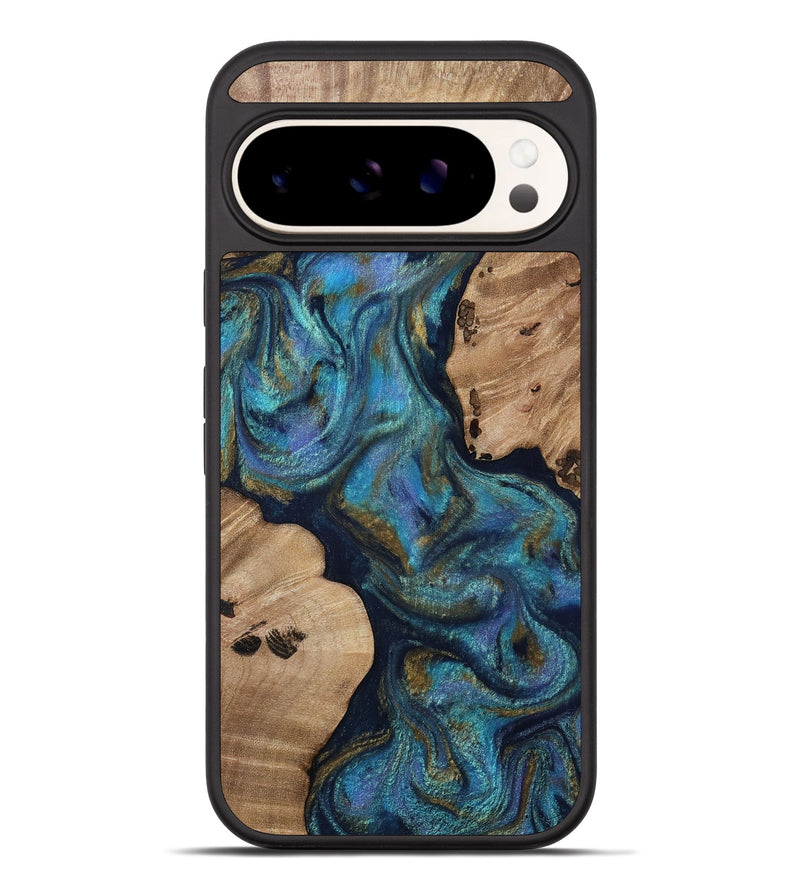 Pixel 10 Pro XL Wood Phone Case - Yael (Teal & Gold, 812095)
