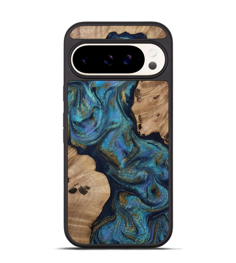 Pixel 9 Wood Phone Case - Yael (Teal & Gold, 812095)