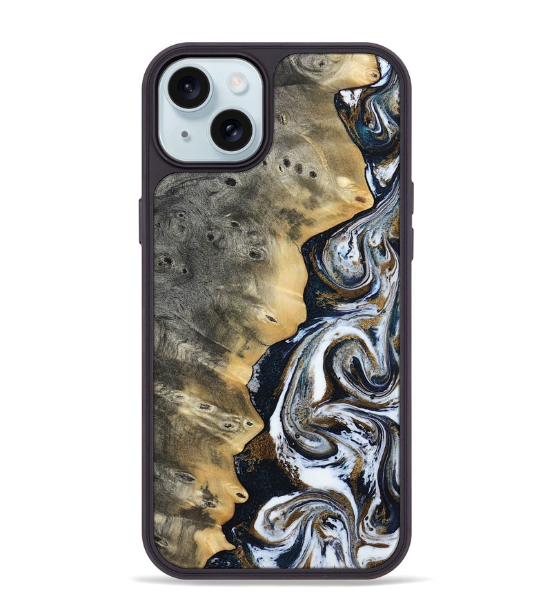 iPhone 15 Plus Wood Phone Case - Saige (Black & White, 812097)