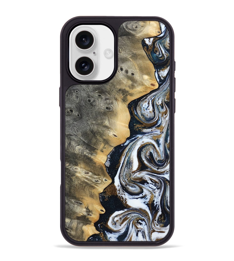 iPhone 16 Plus Wood Phone Case - Saige (Black & White, 812097)