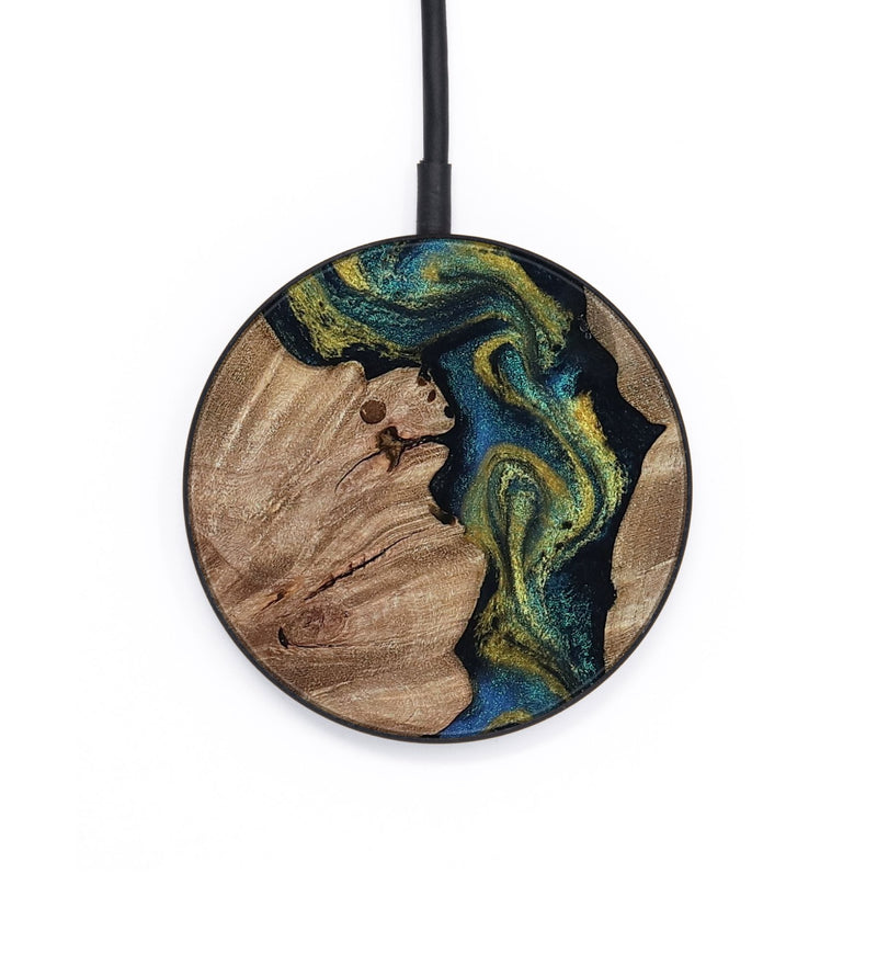 Circle Wood Wireless Charger - Yoselin (Teal & Gold, 812099)