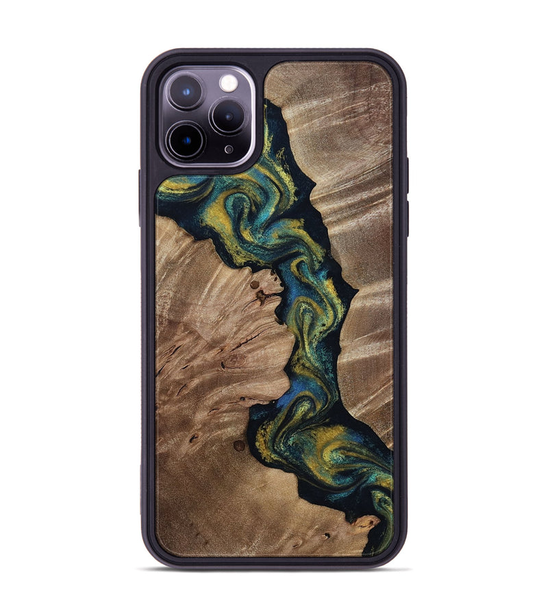 iPhone 11 Pro Max Wood Phone Case - Yoselin (Teal & Gold, 812099)