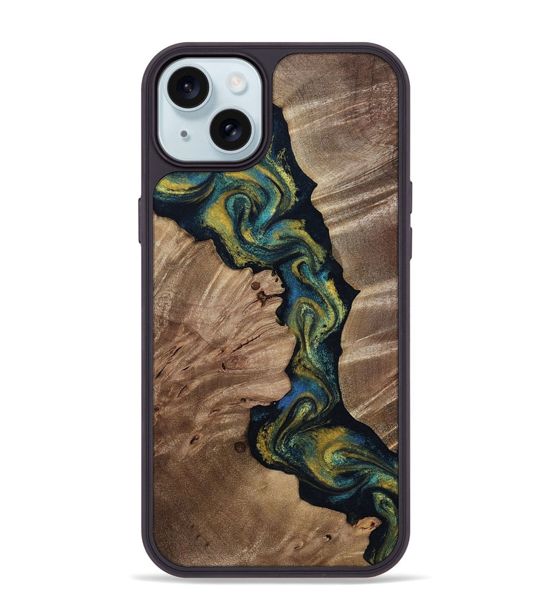 iPhone 15 Plus Wood Phone Case - Yoselin (Teal & Gold, 812099)