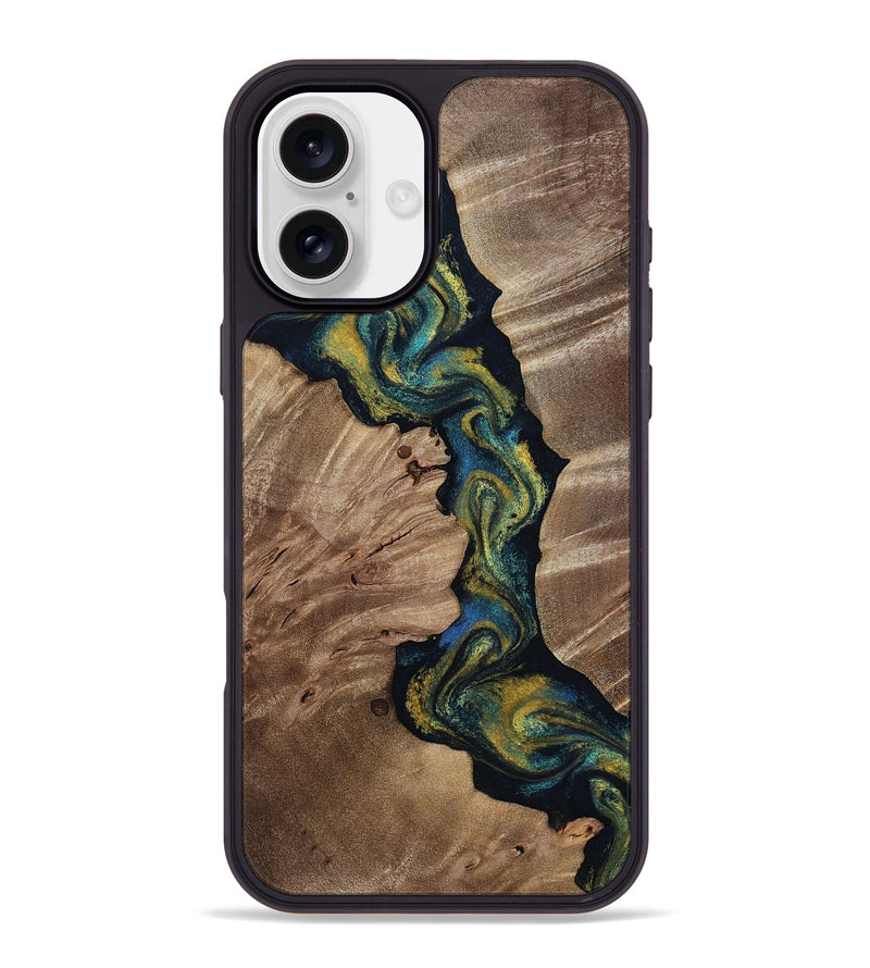 iPhone 16 Plus Wood Phone Case - Yoselin (Teal & Gold, 812099)