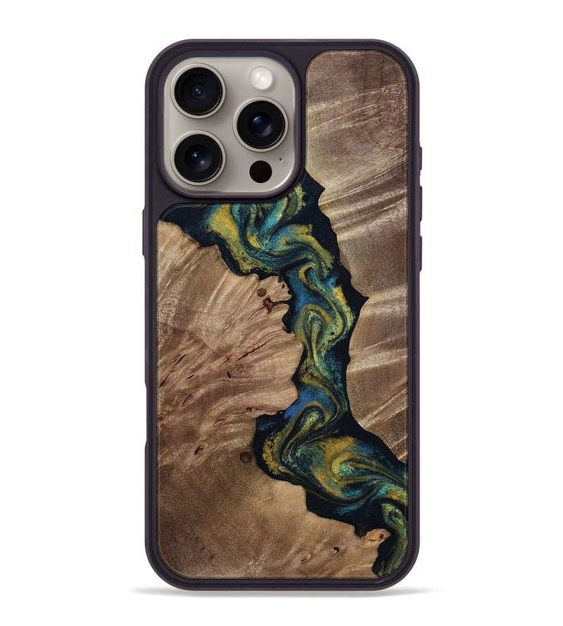 iPhone 16 Pro Max Wood Phone Case - Yoselin (Teal & Gold, 812099)