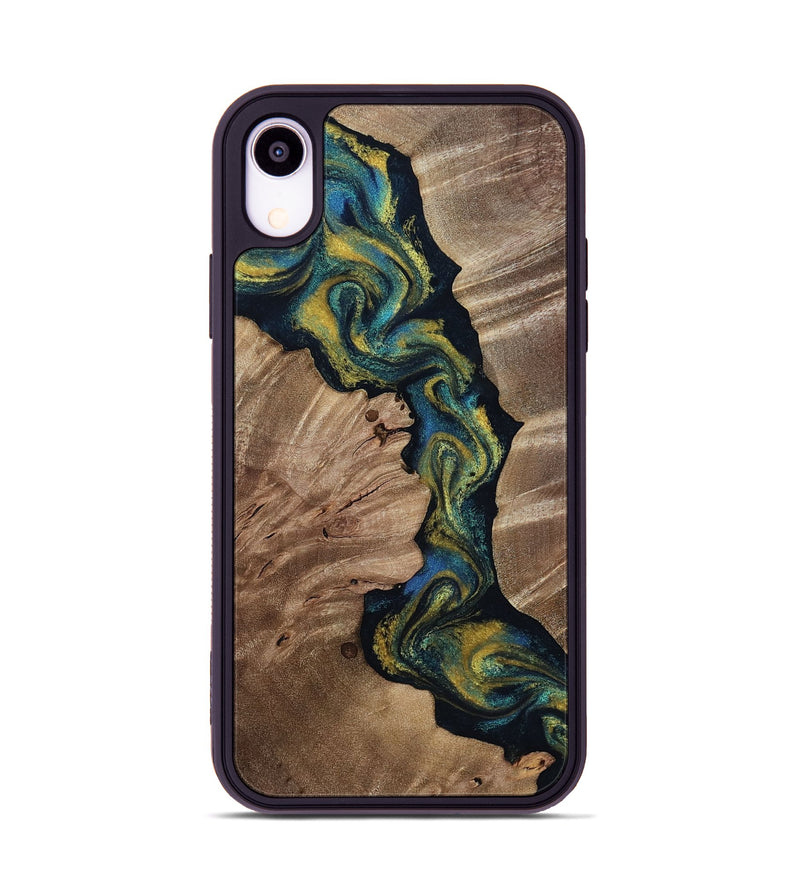 iPhone Xr Wood Phone Case - Yoselin (Teal & Gold, 812099)