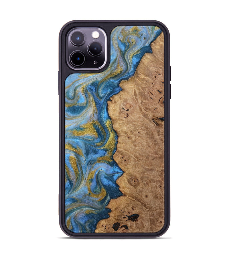 iPhone 11 Pro Max Wood Phone Case - Tylor (Teal & Gold, 812100)