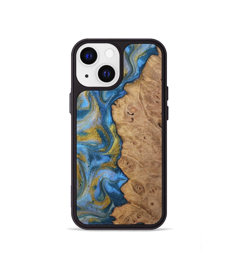 iPhone 13 mini Wood Phone Case - Tylor (Teal & Gold, 812100)