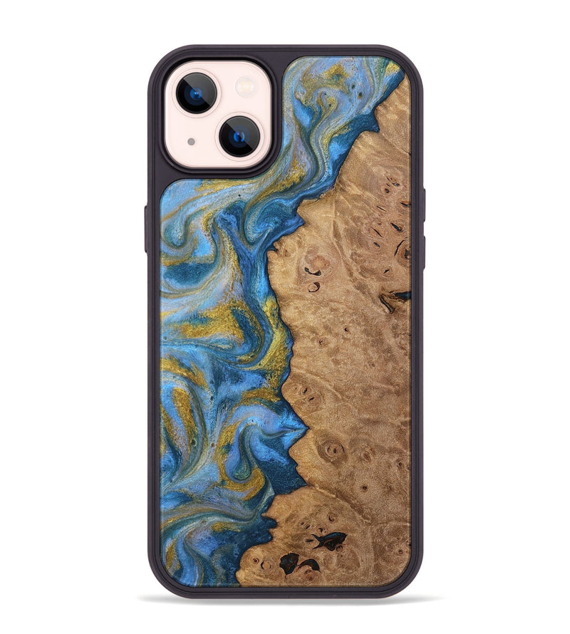 iPhone 14 Plus Wood Phone Case - Tylor (Teal & Gold, 812100)