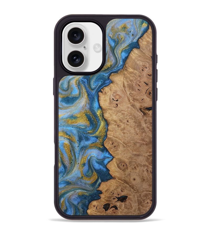 iPhone 16 Plus Wood Phone Case - Tylor (Teal & Gold, 812100)