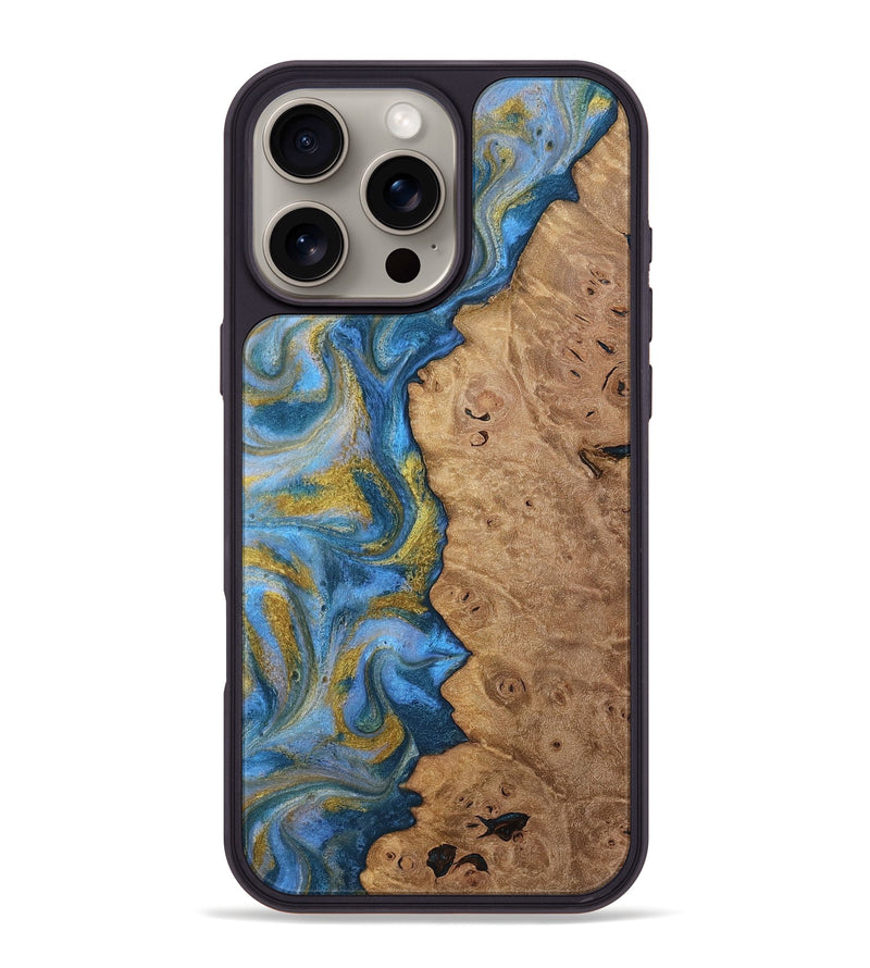 iPhone 16 Pro Max Wood Phone Case - Tylor (Teal & Gold, 812100)